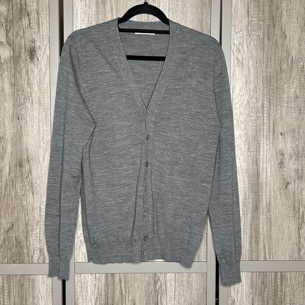 Suitsupply Cardigan Merino Wool V Neck Button Front Preppy Gray
